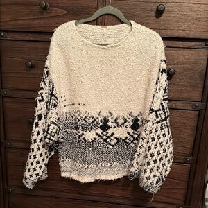Free People Cream and Black Nordic Crew Neck Sweater